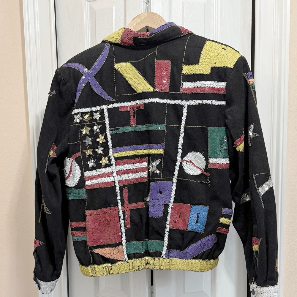 Vtg Modi Sequin Patchwork Denim Jacket Women's M … - image 2